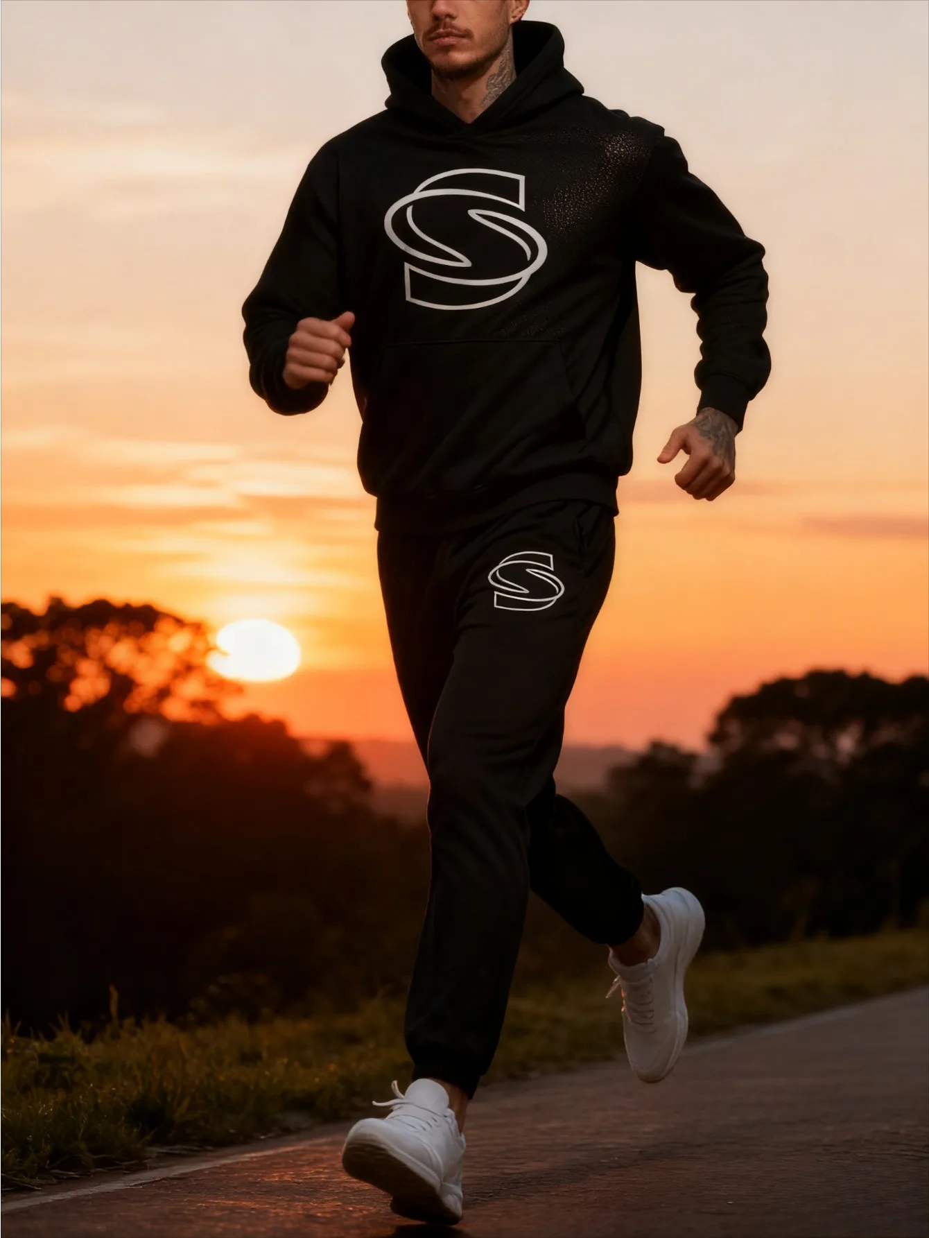 بدلة رياضية بغطاء للرأس بطباعة رقمية للرجال أوروبية وأمريكية - قماش سويت شيرت عالي الجودة وصديق للبشرة