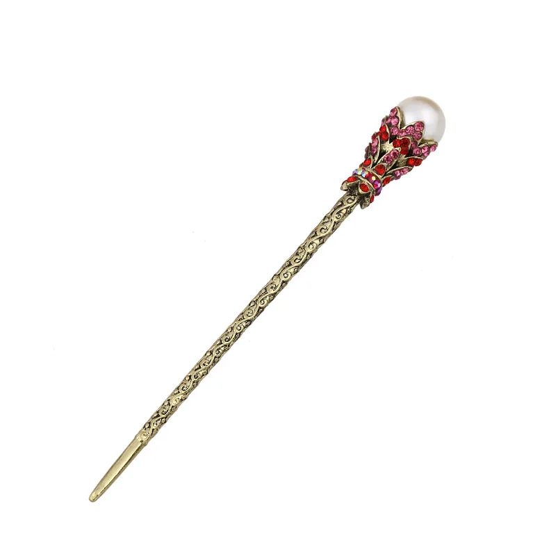 Ethnic Hair Stick Fork Metal Crystal Pearl Hairpin Chinese Hanfu Hair Accessories Vintage Girls Hair Bun Jewelry Retro Tiaras