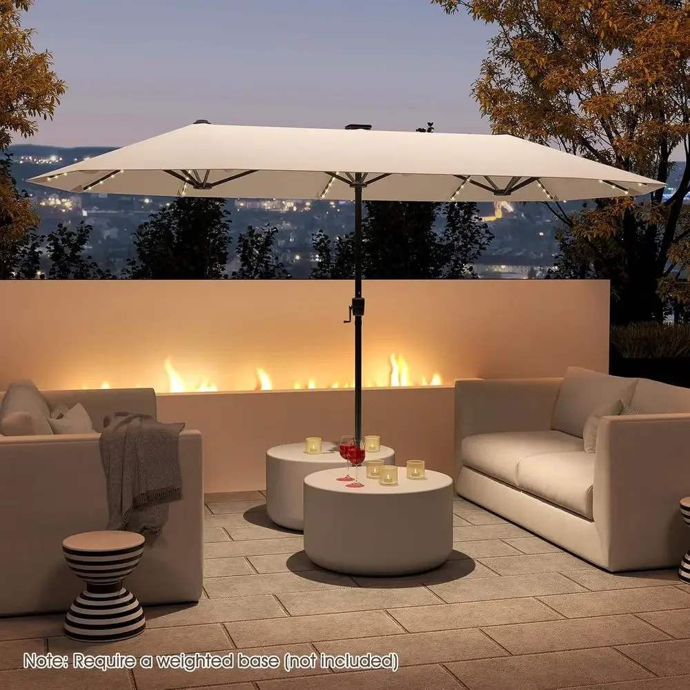 Double-Sided Large Outdoor Patio Umbrella with 108 LED Lights, Crank and 12 Ribs for Garden & Backyard (Beige)