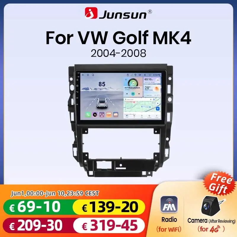 Junsun Android 15 Autoradio für Volkswagen VW Golf 4 IV 2002-2008 Jetta MK4 Classics Kabelloses CarPlay Android Auto GPS-Navigation Multimedia-Player WiFi 4G DSP RDS Bluetooth FM AM IPS Touchscreen