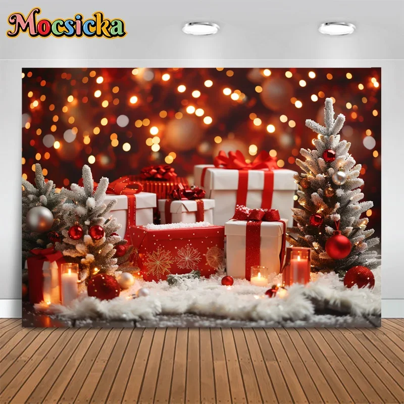 Christmas Bokeh Light Photography Backdrop Xmas Tree Candle Snow Scene Background for Holiday Family Photo Studio Shooting Props