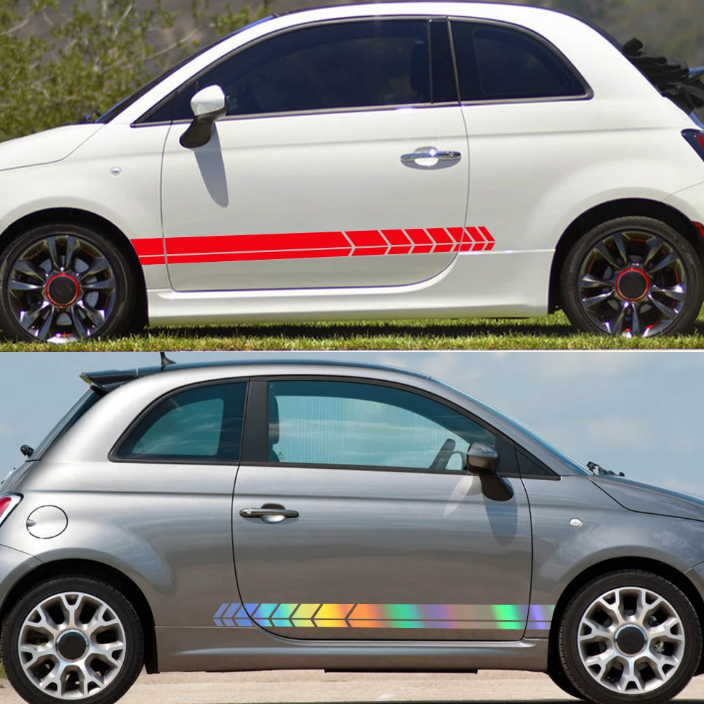 For Fiat 500 PVC Car Side Door Body Stickers Racing Stripes Arrow Graphic Decal Auto Exterior Sport Tuning Decor Accessories