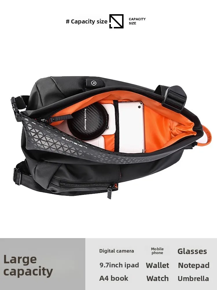 Tas Selempang Pria Faion Large Capaci Diagonal, Tas Dada Selempang Tunggal untuk Motor, Tren Jalanan, Pegangan Lembut Bapa