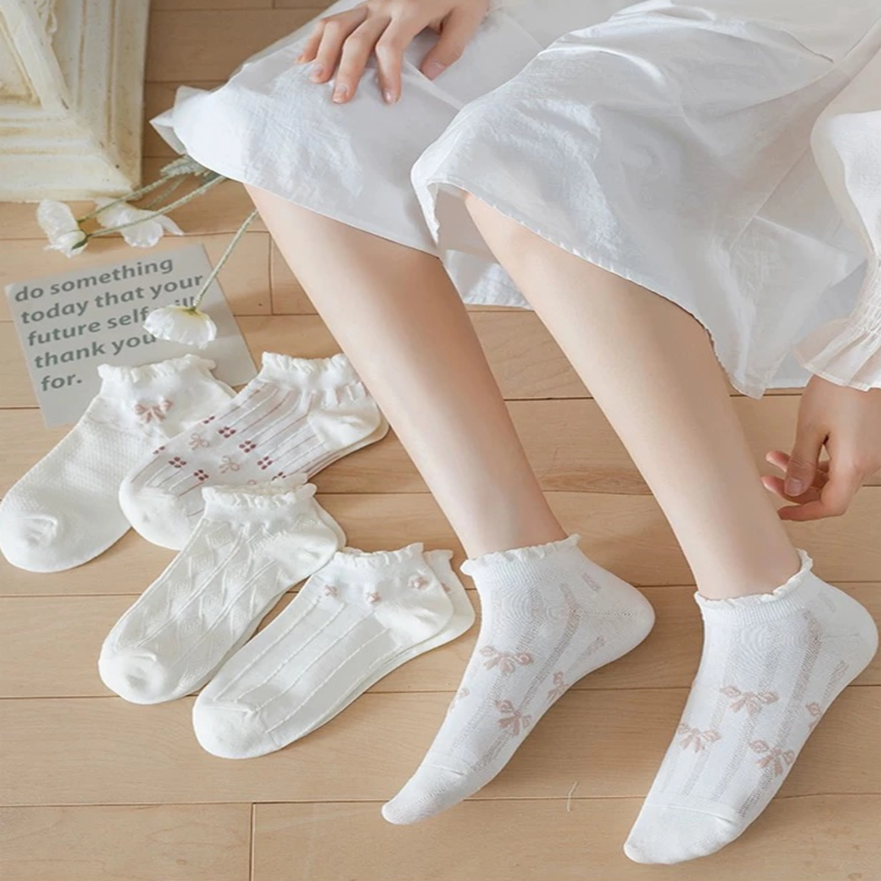 10 Pares De Calcetines Tobilleros Para Mujer Con Borde De Hongos, Cómodos Y Transpirables, Casuales Y Versátiles