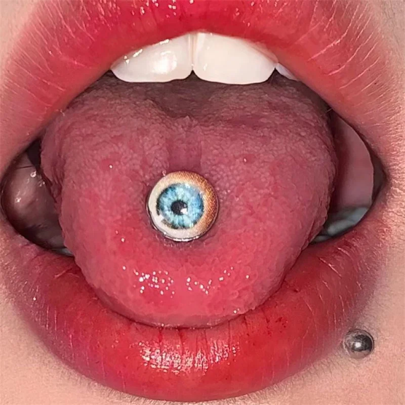 رائجة البيع 1 قطعة الفولاذ المقاوم للصدأ 14 جرام حلقات اللسان الحديد توهج اللسان الحديد مجوهرات للنساء ثقب اللسان ثقب #2