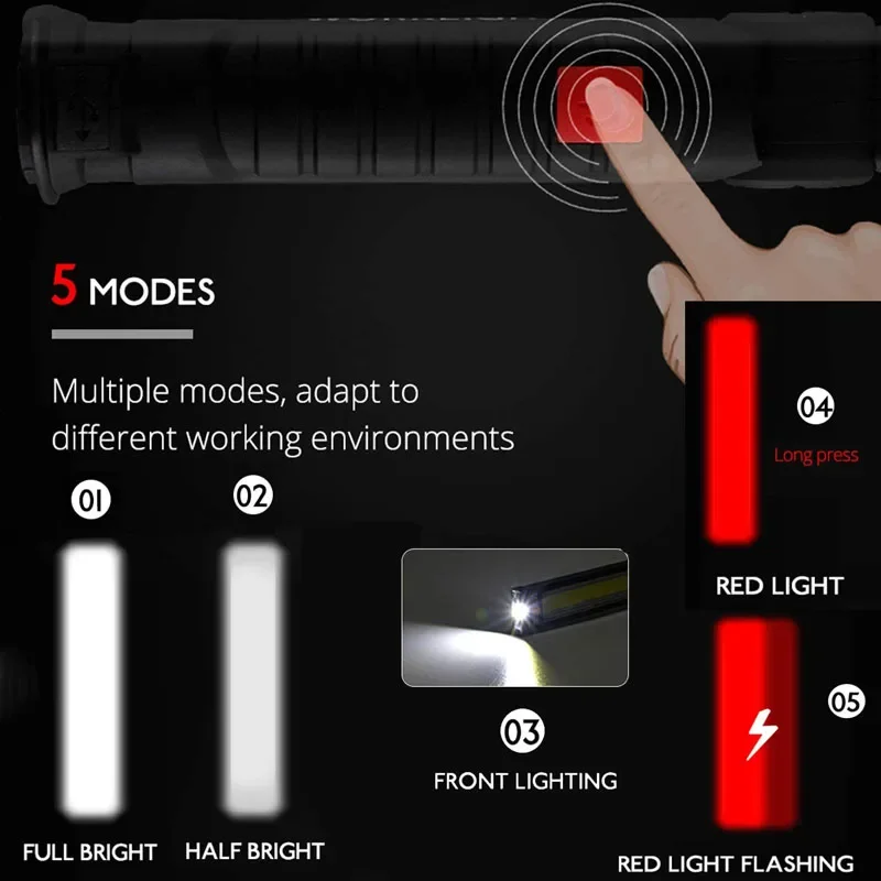 HOT Portable LED COB Flashlight USB Rechargeable Work Light Folding Magnet Lanterna Hanging Lamp Car Repair Lamp Camping Torch