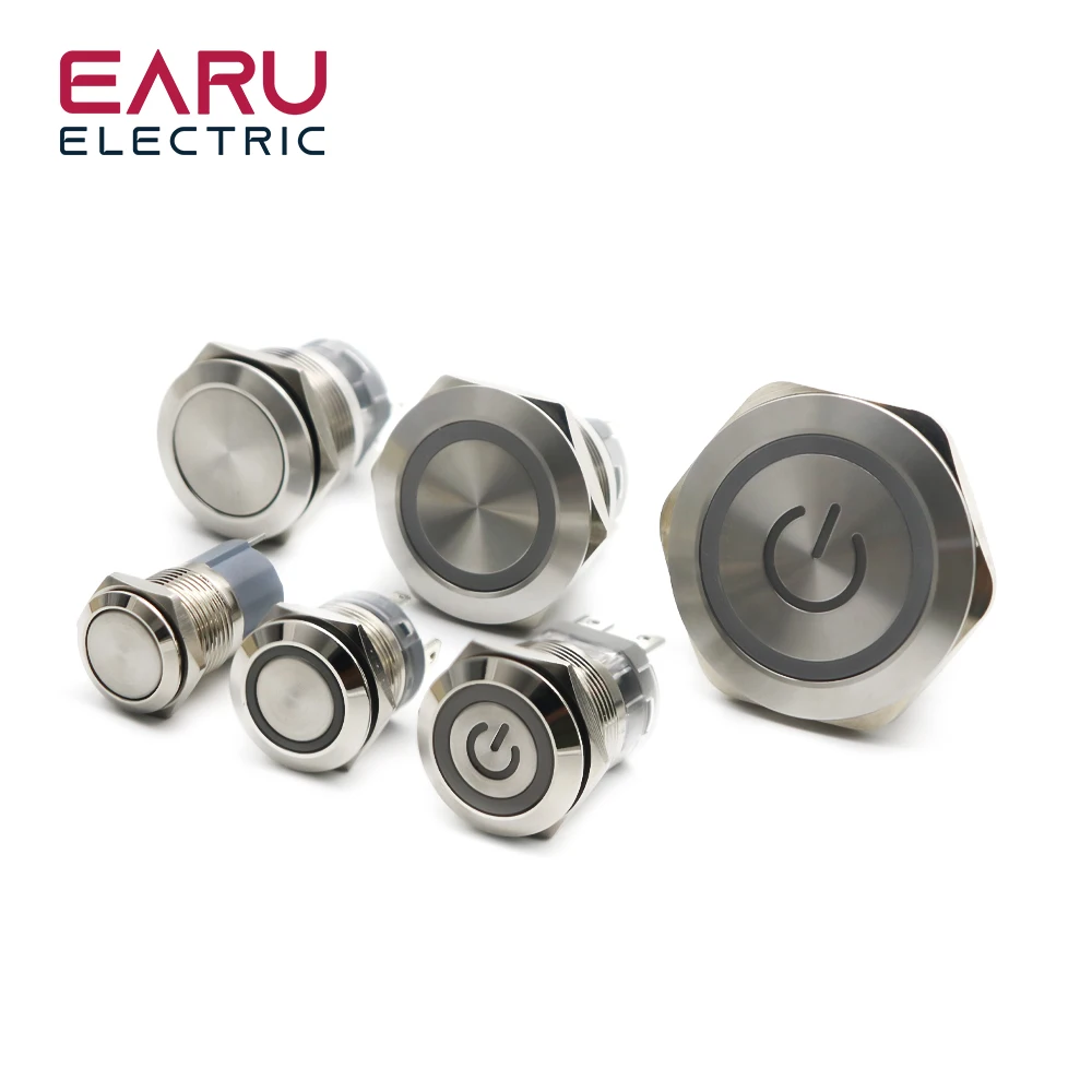 15A 1NO High Current Metal Push Button 16/19/22/25MM Self-Locking Reset LED Power Switch with Light High Power Silver Contact