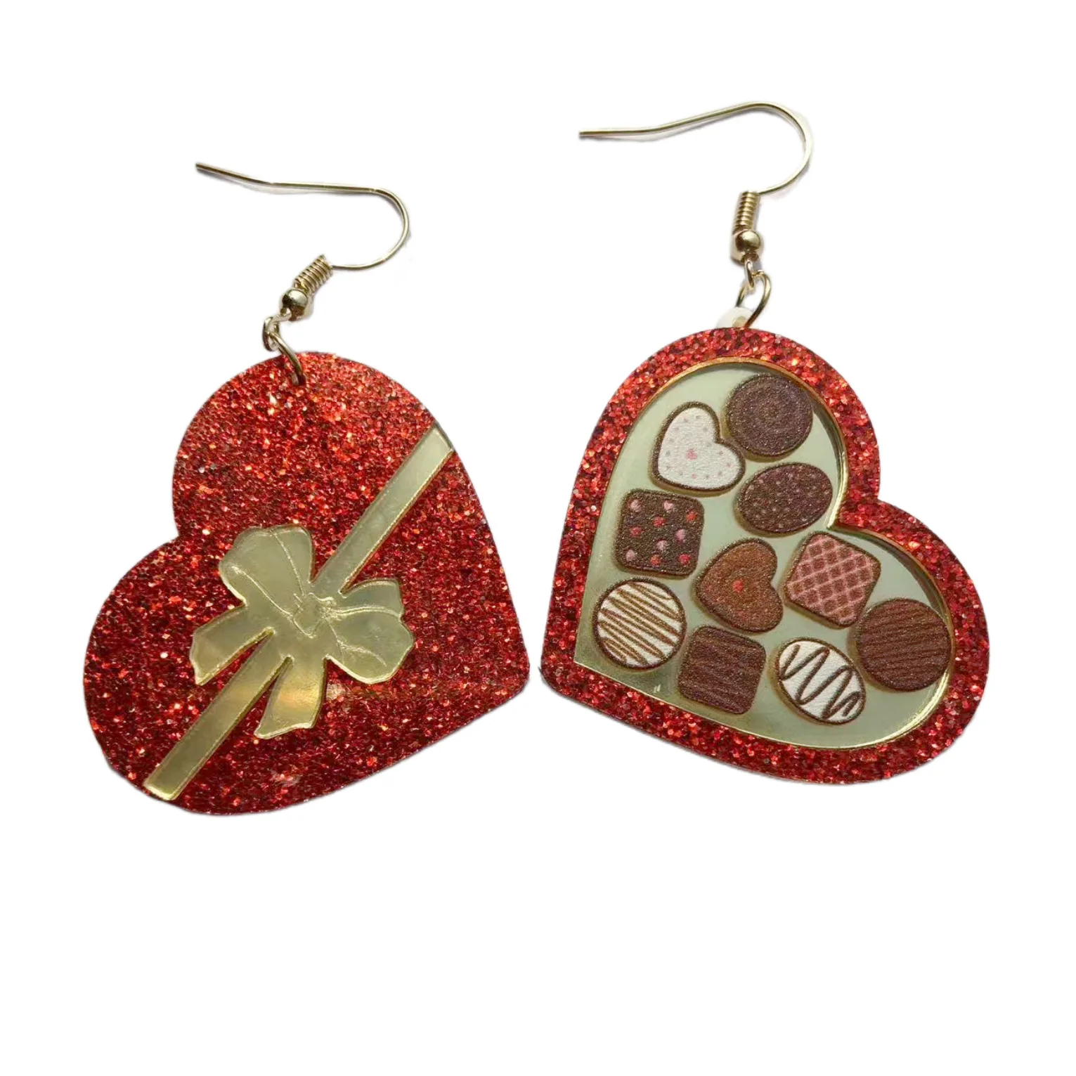 Fashion New Unique Asymmetric Glitter Acrylic Cute Heart Valentines Day Holiday Earrings Women Jewelry Boutique Gifts