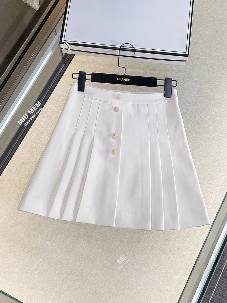 

Ele White Gauze Skirt High Waist Pleated Simple Sle Commute High Quali Women's Faion Autumn Gentle Wind Sensation