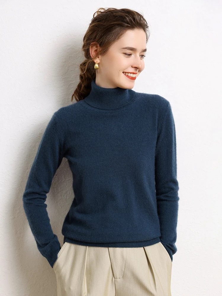 Nouveau femmes 100% pull en cachemire à manches longues col roulé pulls automne hiver chaud décontracté cachemire tricots solide bas hauts