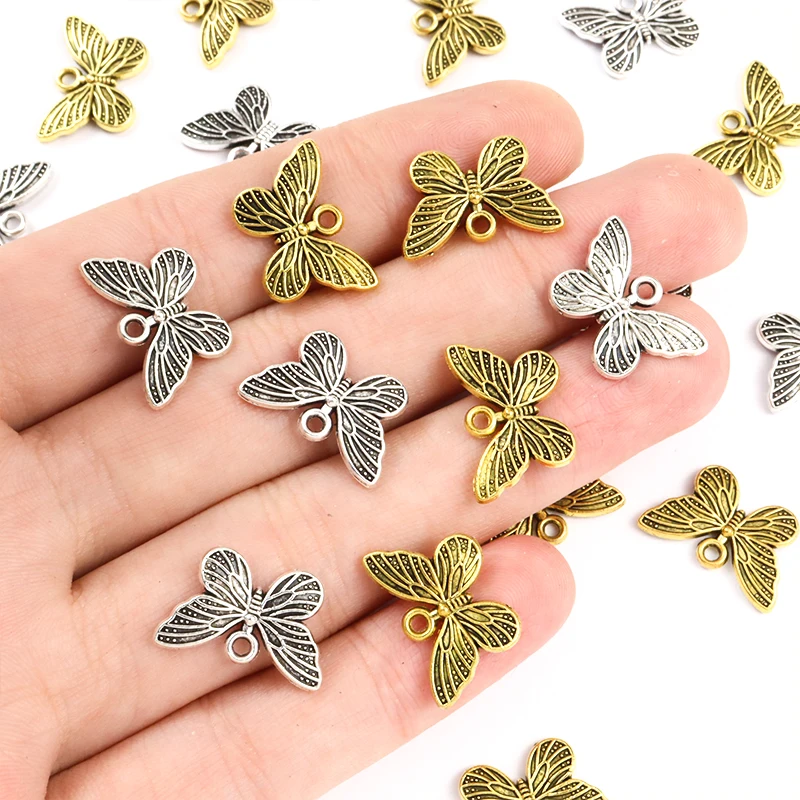 20pcs Retro Textured Butterfly Charms DIY Personality Necklace Earring Creative Insect Pendants Handmade Jewelry Accessories