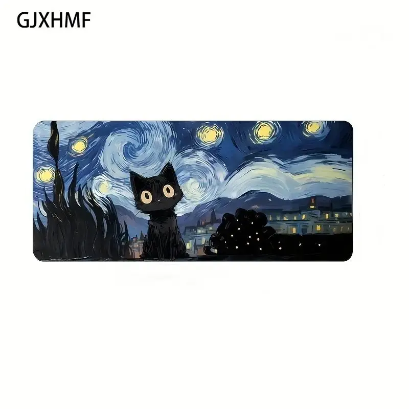 Anime Starry Night Cat Gaming Mause Pad Cute Cats Desk Mat The Table Laptop Office Gamer Accessories Keyboard Mouse Mats Carpet