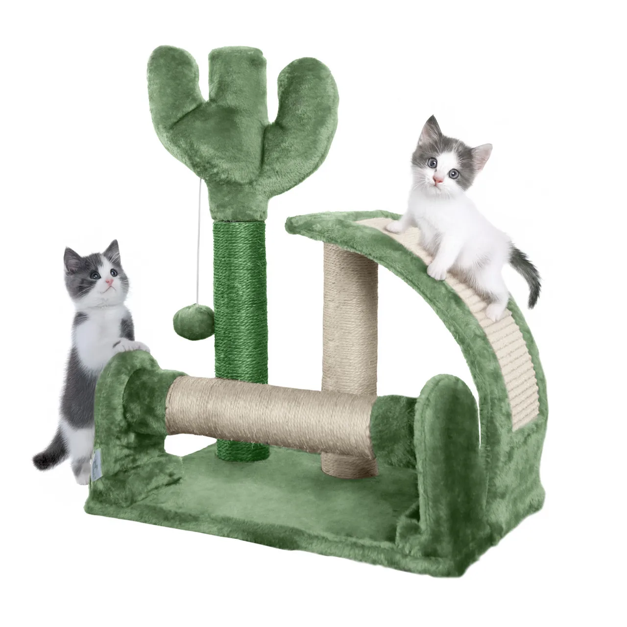

CAPHAUS Cactus Cat Tree Tower for Indoor Cats, Green Cute 20-Inch Small Cat Tree with Thickened Base, Cactus Cat Activity Tree with Scratching Board and Interactive Toy