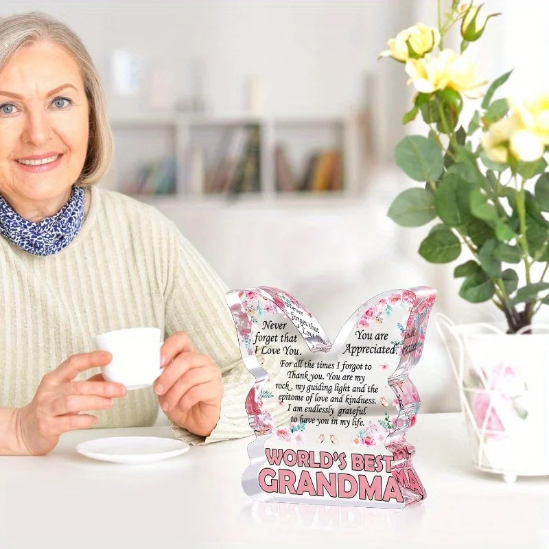 لوحة الجدة على شكل فراشة - هدية على شكل قلب من حفيدة عيد الميلاد وعيد الأم #4