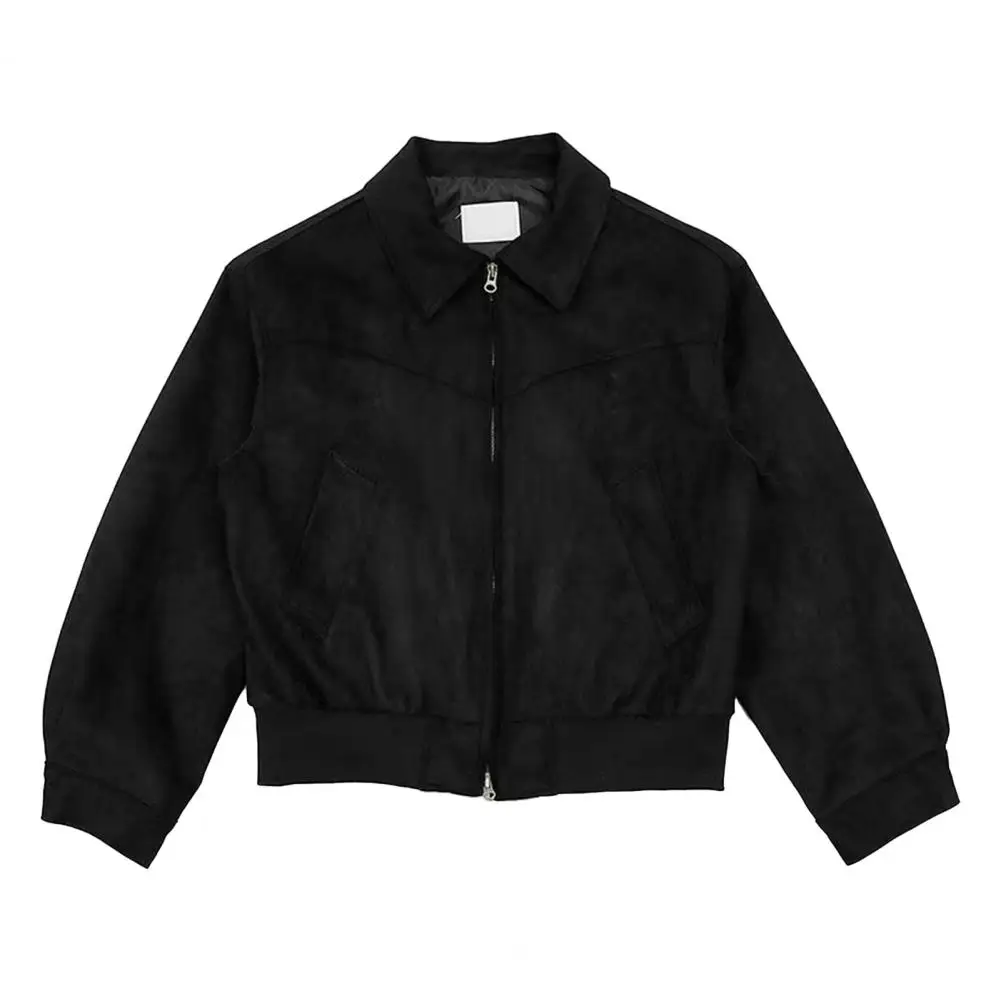 Versatile Men Jacket Stylish Men's Lapel Jacket with Zipper Closure Side Pockets Solid Color Design Coat for Short Style Outwear