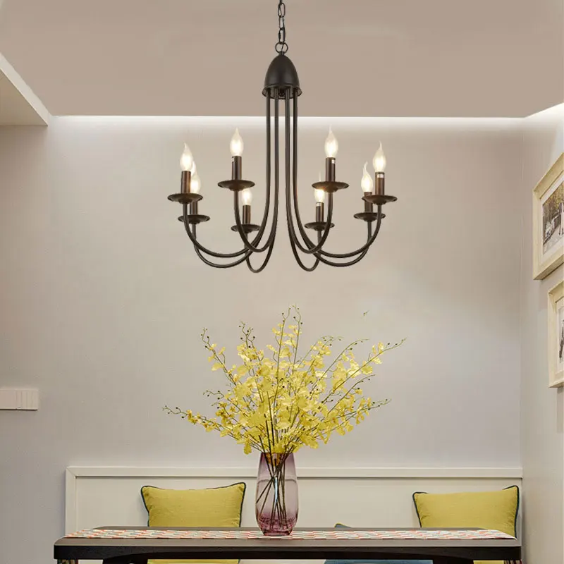 

American Rural E14 Candle Lamps Iron Chandelier Nordic living room dining room Kitchen bedroom Restaurant Pendent Lights