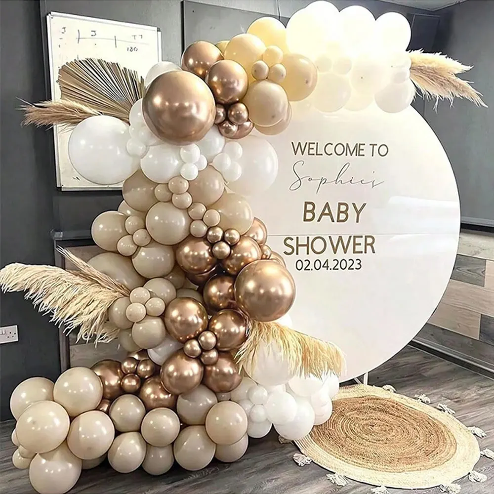 Sand White Champagne Gold Balloon Garland Arch Kit, 147 White Nude Clear Latex Balloons For Birthday Wedding Bridal Shower Engag