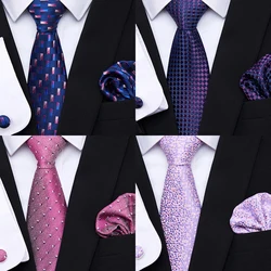 Hot Sale 7.5 cm Tie Pocket Squares Cufflink Set Necktie Pink Purple Hombre Printed Formal Clothing Accessories Fit Party