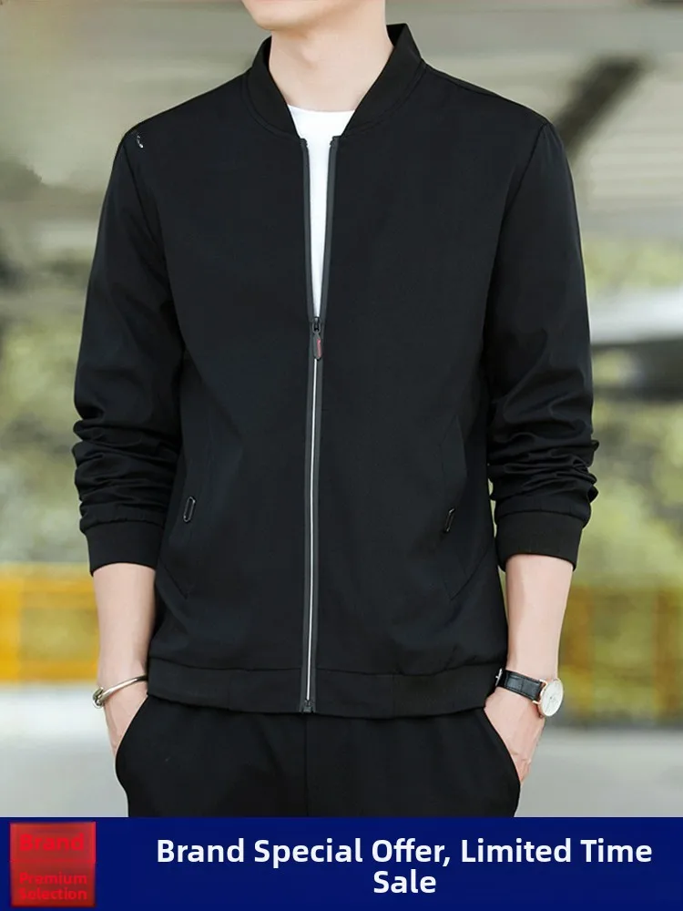 

Men's Fce Lined Baseball Jaet Casual Stand Collar Windproof Polyester Fiber Long Sve Zipper Closure Coat for Autumn W...