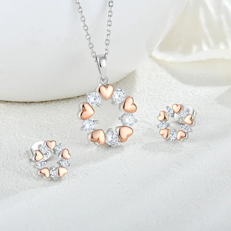 

Ins Rose Gold Heart Zircon Earrings Stud S925 Silver Earrings 925 Sterling Silver Heart Flower Earring