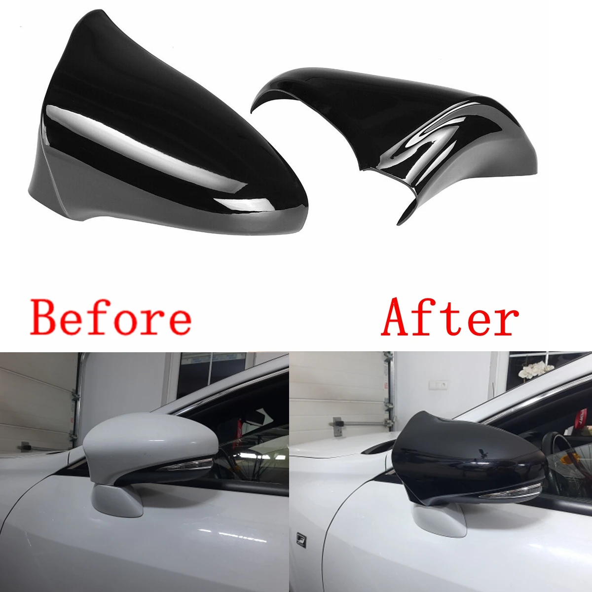 Horn Style Carbon Fiber Gloss Black Rear View Side Wing Mirror Cover Trim For Lexus IS250 IS300 IS350 ES GS LS CT RC 2014-2020