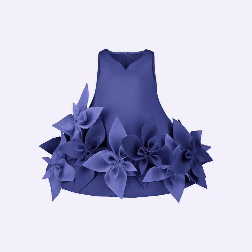 Sleeveless Formal Dress for Girls Fashionable Elegant Birthday Wedding Stage Show Princess Clothes Gown Blue Party Attire Kids