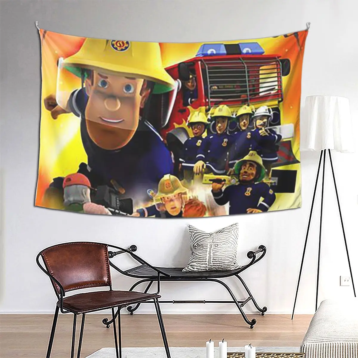 

Fireman Sam Cartoon Firefighter Tapestry Funny Wall Hanging Aesthetic Home Decor Tapestries for Living Room Bedroom Dorm Room