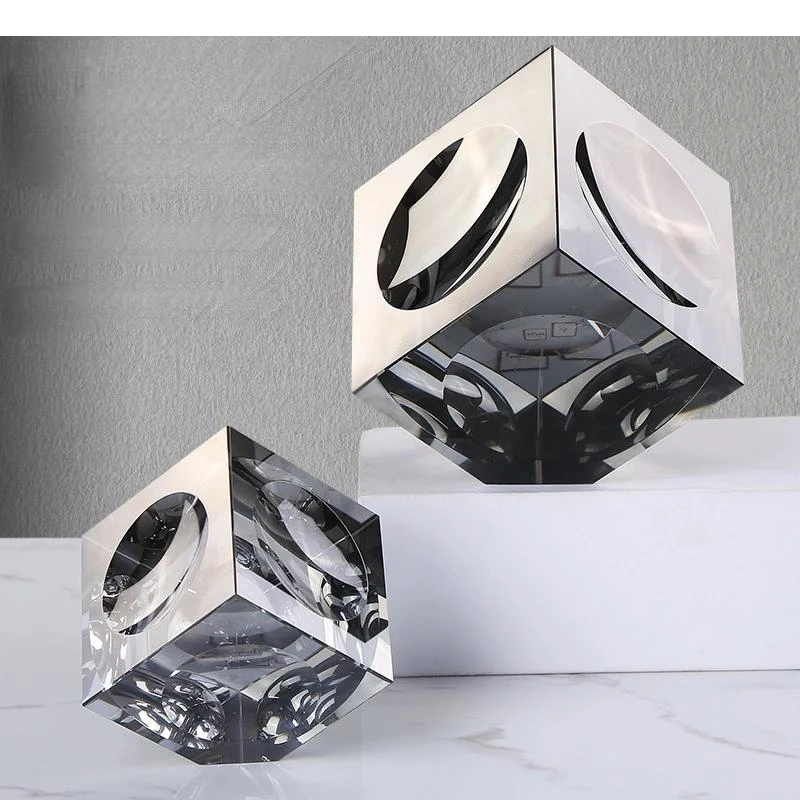 Square Crystal Ornament Clear Glass Block Geometrically Concave Transparent Figurines Home Decoration Accessories