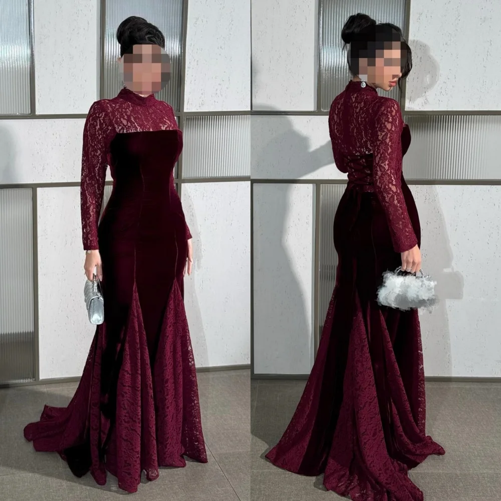

Customized Intricate Velour Pleat Trumpet High Collar Long Dresses Bespoke Occasion Celebrity Exquisite Sizes Available