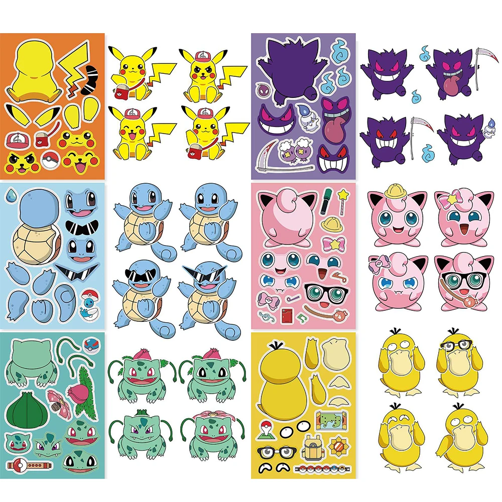 Pocket Monsters Puzzle Stickers DIY Kawaii Pikachu Cartoon Anime Luggage Notebook Skateboard Decals Decoration Kids Toys Gifts