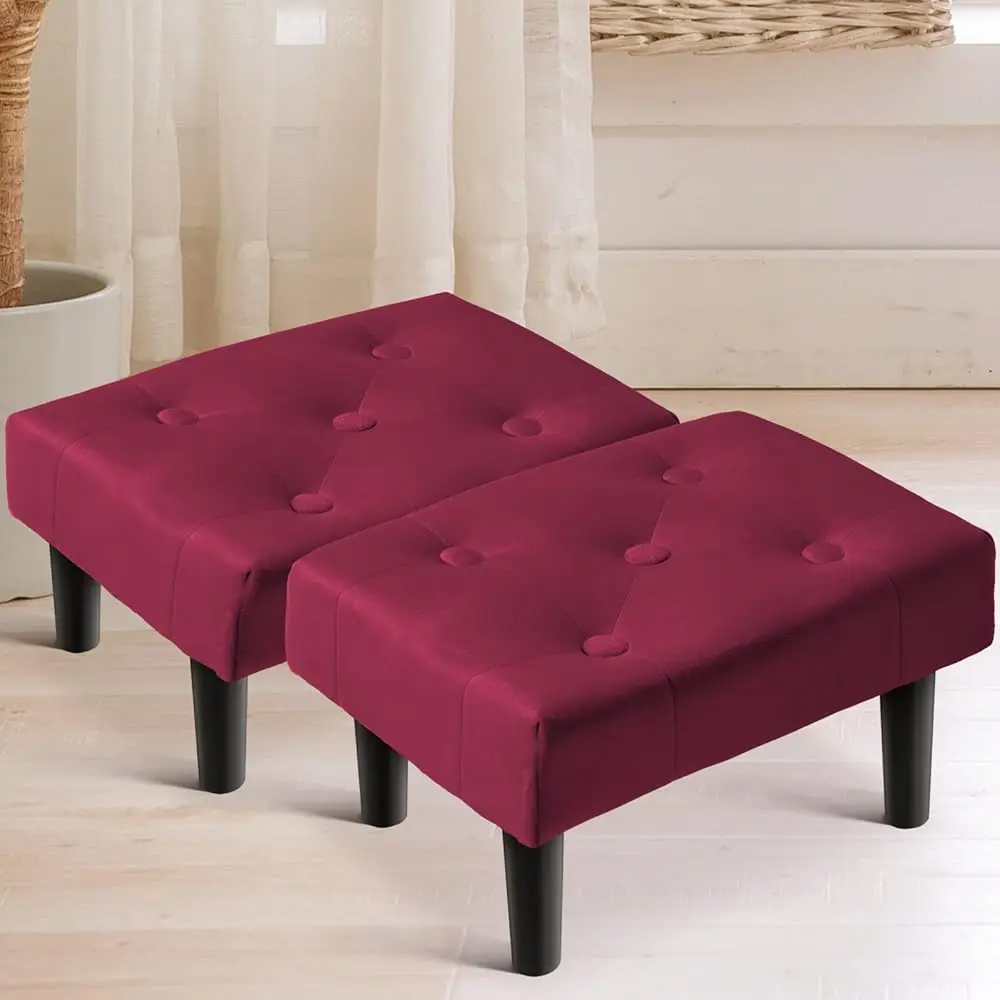 

Small Footstool Ottoman, Velvet Wooden Foot Stool Ottoman With Wood Legs, Sofa Footrest Extra Seating For Living Room Entryway