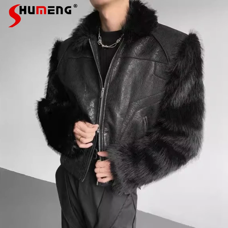 الرجال 2025 الخريف الشتاء جديد فو سترات من الجلد فو الفراء الربط سميكة سترات ريترو شيك موضة الدافئة العصرية سترات معاطف #1