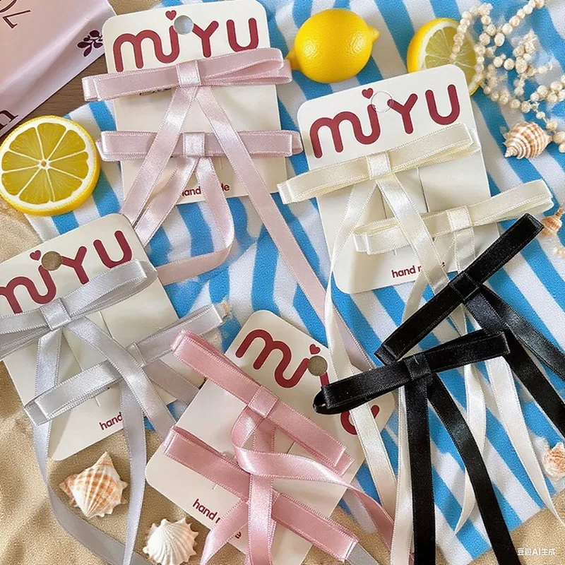 

Ethereal Ribbon Bow Duckbill Clips Large Size Solid Tone All-Match Side Braids Hair Clips for Girls Gentle Hold 2pc