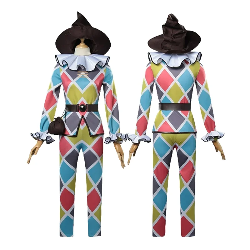 Game Mike Morton Identity Ⅴ Cosplay Costume Clown Acrobat Grid Uniform Hat Wig Halloween Carnival Party Suits for Man Woman