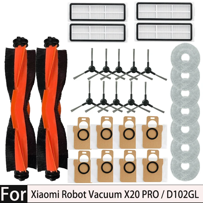 

For Xiaomi Robot Vacuum X20 Pro / D102GL Vacuum Parts Accessories Main Roller Side Brush Hepa Filter Mop Cloth Dust Bag