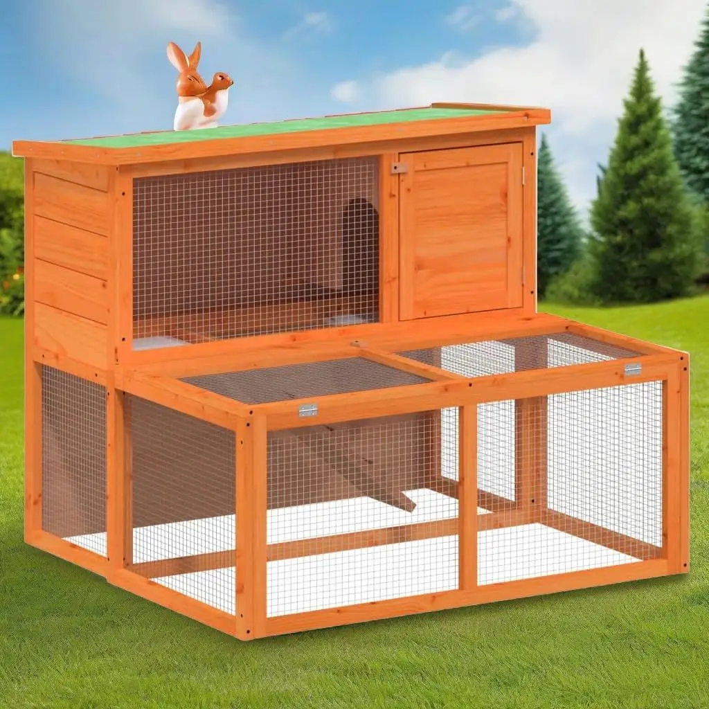 Brown Solid Wood Rabbit Hutch 40.2x35.4x33.3 inches - Durable Pine Cage for Bunnies