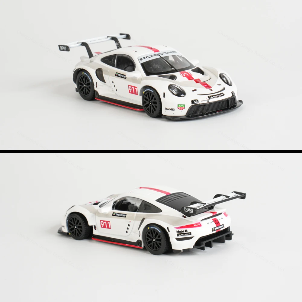 Bburago 1:43พอร์ช911 RSR โมเดลรถแบบหล่อแบบคงที่ mainan mobil balap กล่องอะคริลิค