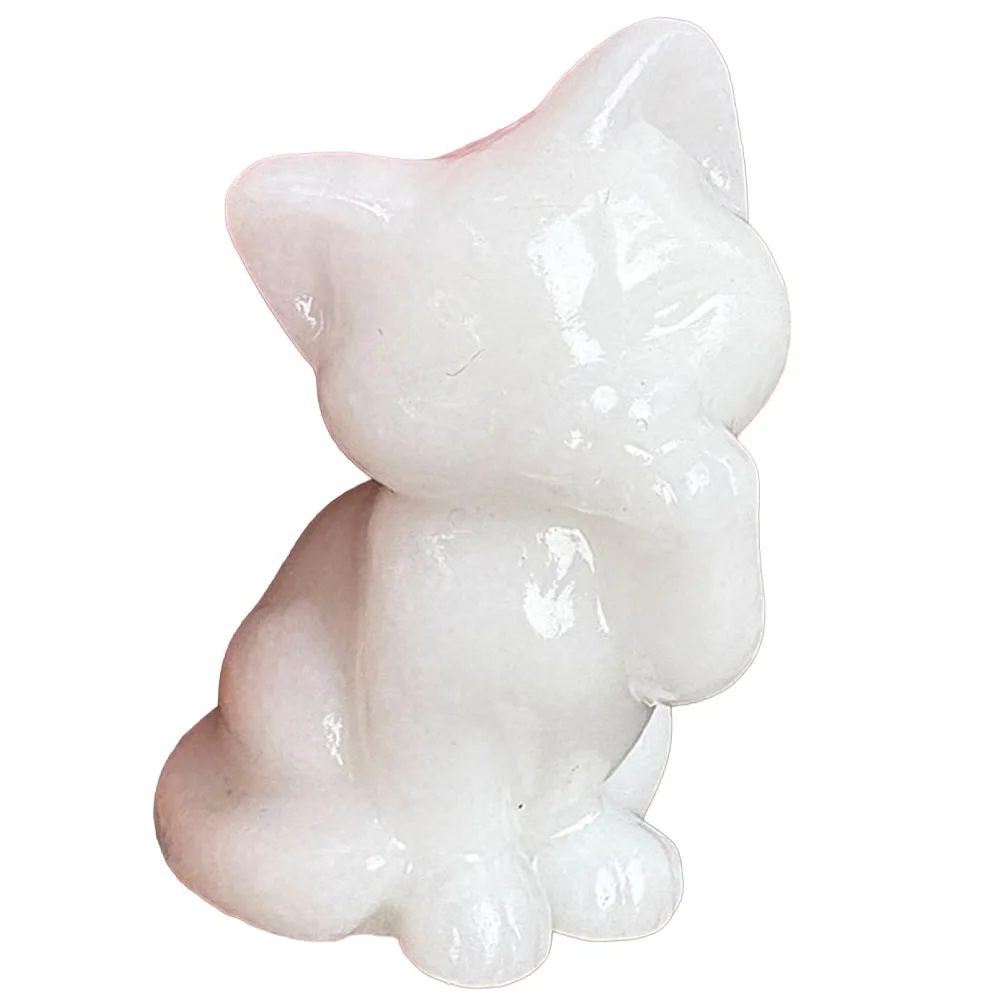 Custom 6cm White Jade Cat Crystal Carving - Handcrafted Healing Gemstone Kitty Figurine for Home Decor
