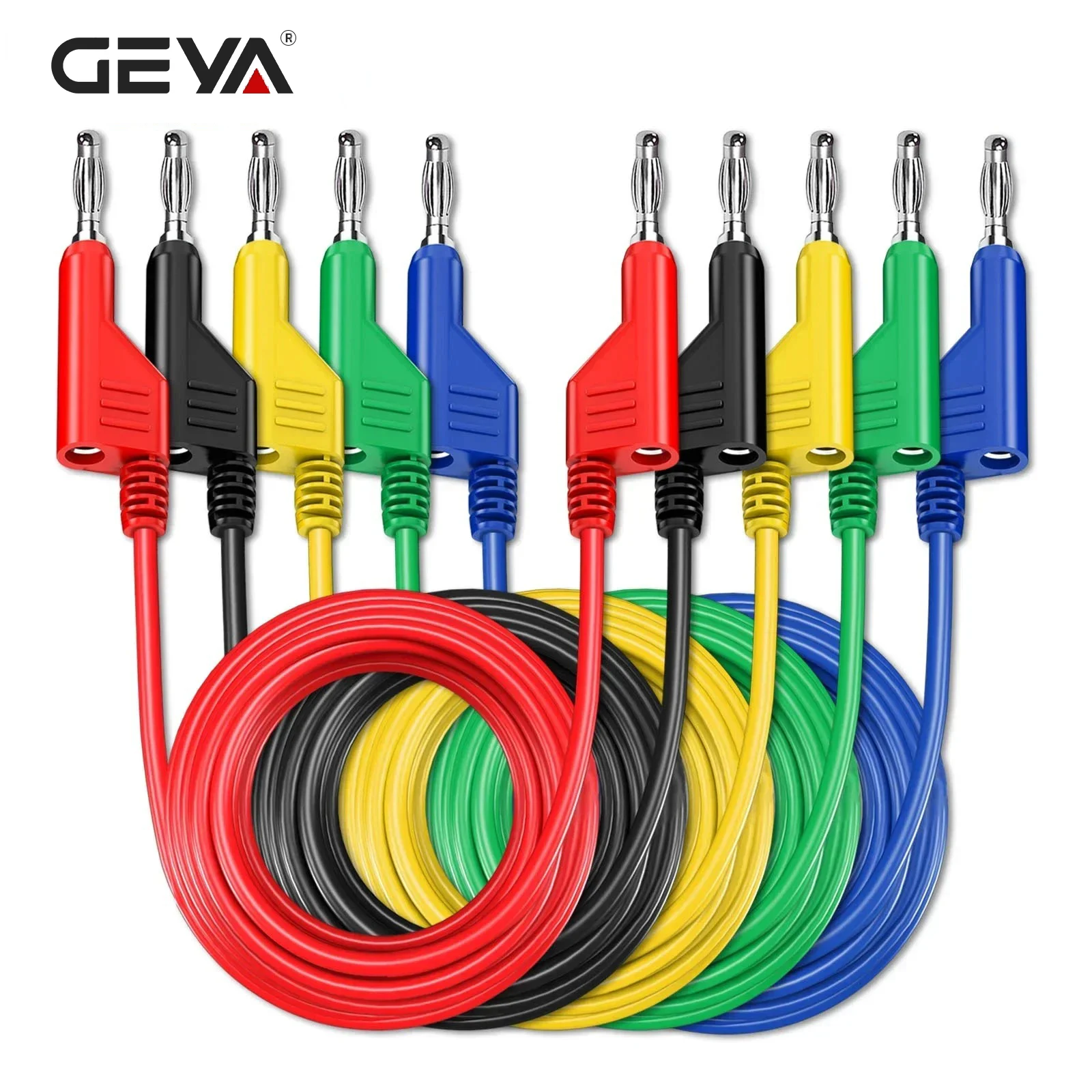 GEYA 5PCS 4mm Copper Multimeter Test Leads Banana Plug to Banana Plug or Alligator Clip Crocodile Clamp Cable Wire PVC 1000V 15A