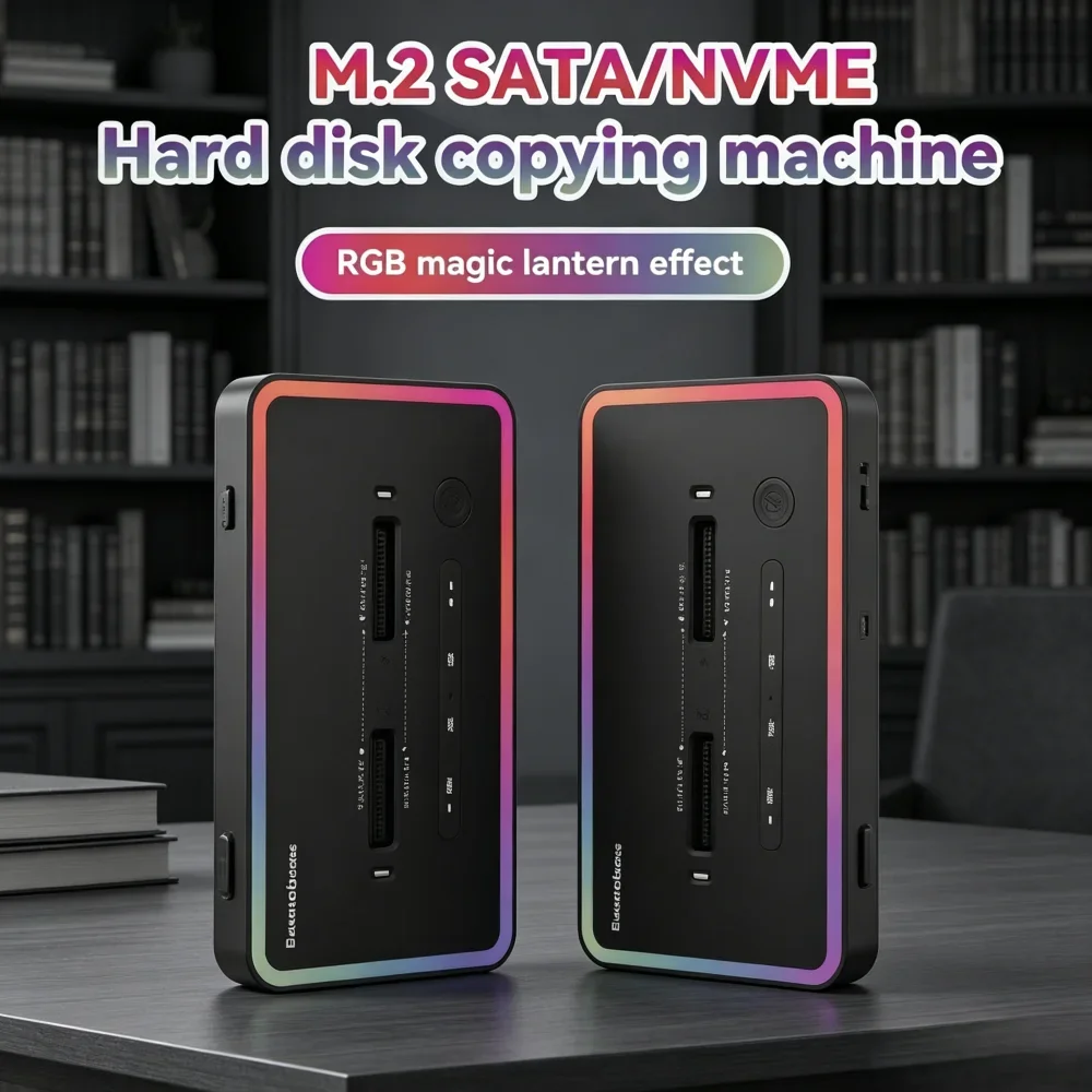 Offline Clone Dual Protocol M.2 SSD Enclosure, 2-Bay Type-C 10Gbps SSD Docking Station, Compatible with PCIe NVMe & SATA M.2 SSD