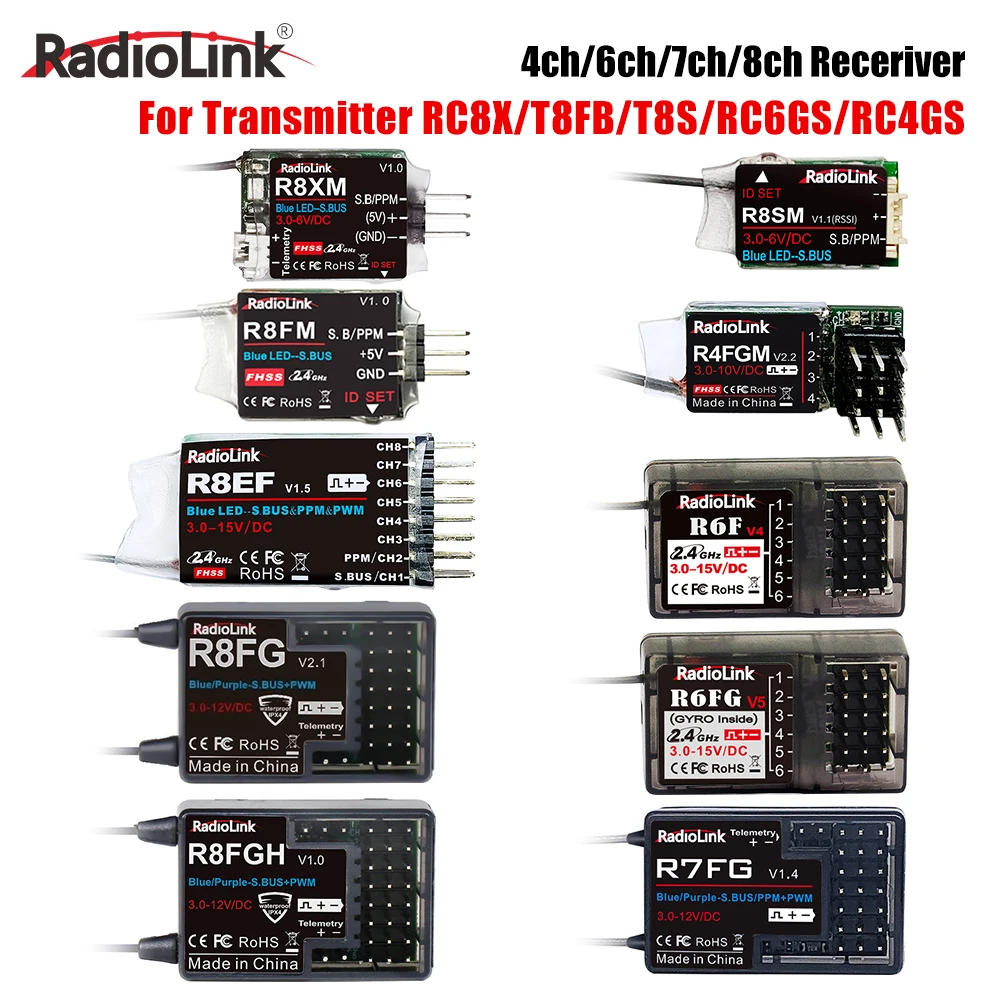 RadioLink RC Receiver R8FGH R8FG R8EF R8FM R8SM R8XM R7FG R6F R4FGM 2.4G Receiver for RC Transmitter RC8X/T8FB/T8S/RC6GS/RC4GS