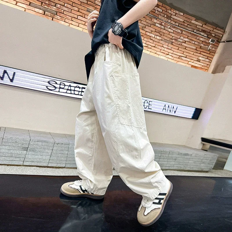 

Boys' Thin Pants Summer Loose Work Trousers Children's Solid Kids Casual Sweatpants New Fashion Pockets Underwear 5-14 Years Old