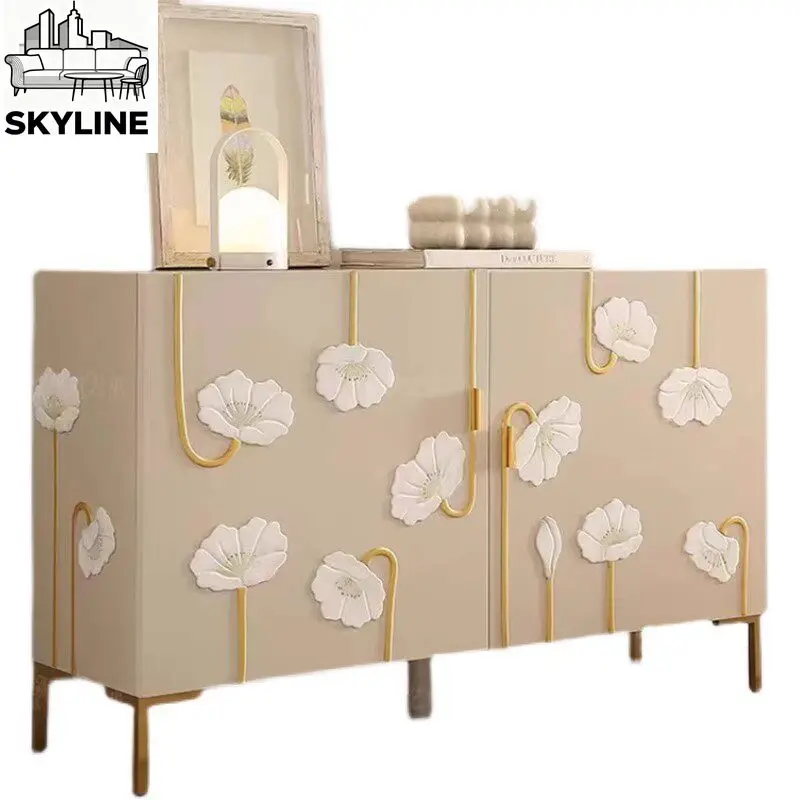 Modern Cream Shoe Cabinet, Painted Storage Sideboard for Entryway Hallway