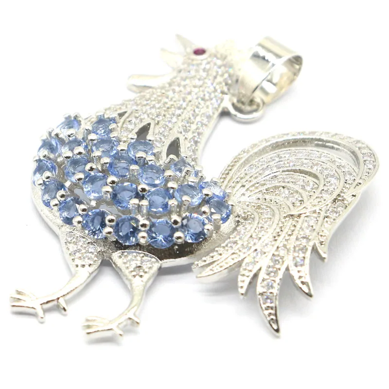 48x36mm Rooster shape Blue Violet Tanzanite Green Peridot CZ Mens Present Silver Pendant