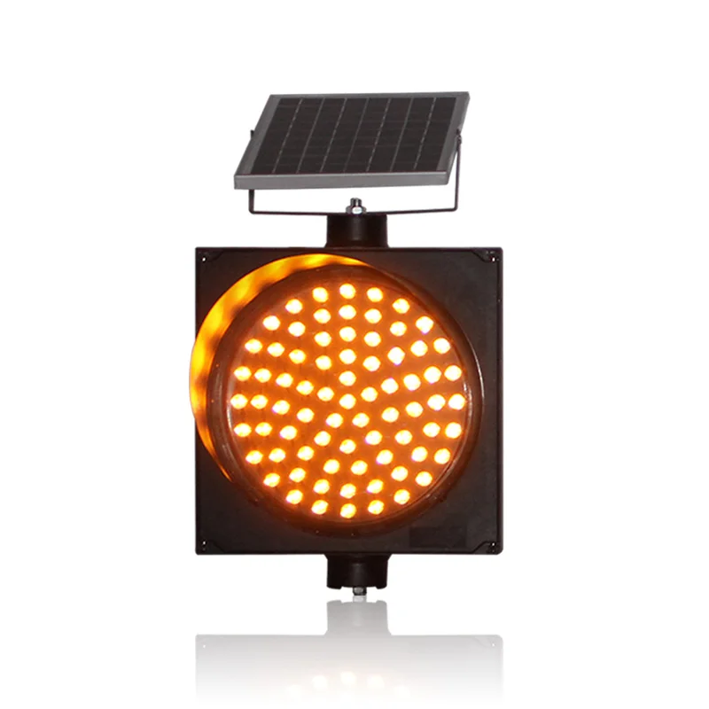 Solar Powered 300mm Road Construction Yellow Flashing Light Traffic Warning Signal Lamp for Safety