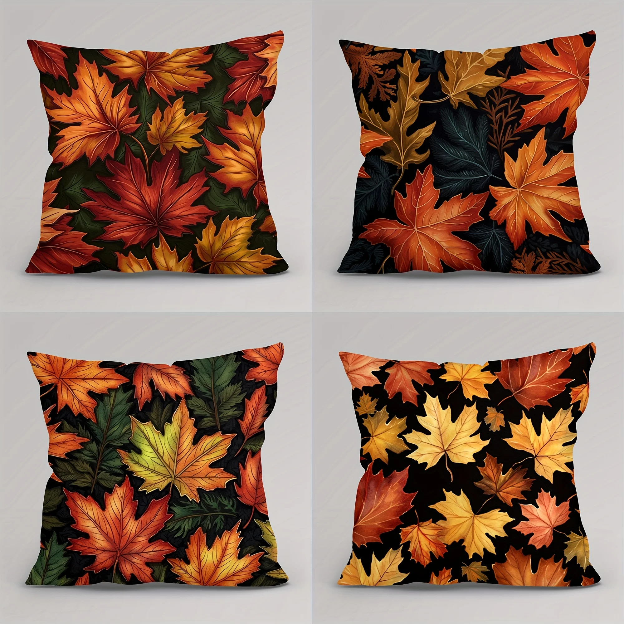 Decorative Autumn Leaf Throw Pillow Cover Set of 4 Fall Harvest Foliage Print Cushions Perfect Seasonal Home Decor Accents