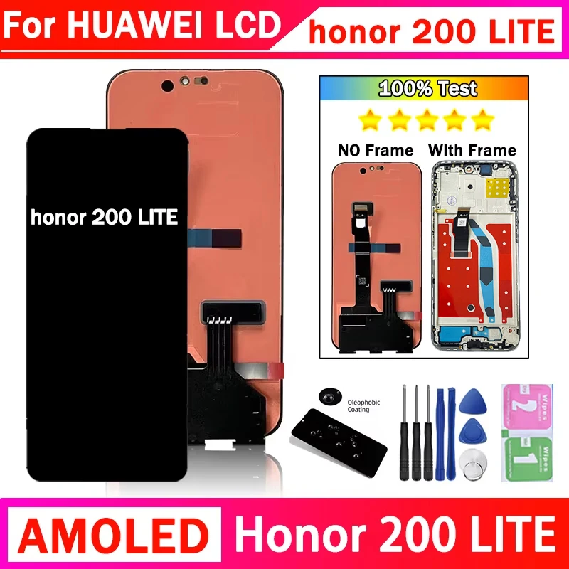 honor-200-liteの交換用スクリーン67インチamoled-lcdスクリーンフレームアセンブリ付きデジタルタッチスクリーン