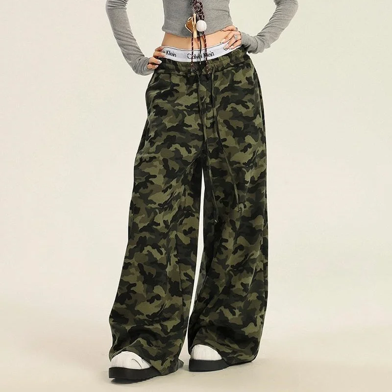 2024 Ropa Y2K Streetwear Elastic Waist Camouflage Baggy Pants For Women Clothes Drawstring Sweatpants Hip Hop Lady Long Trousers