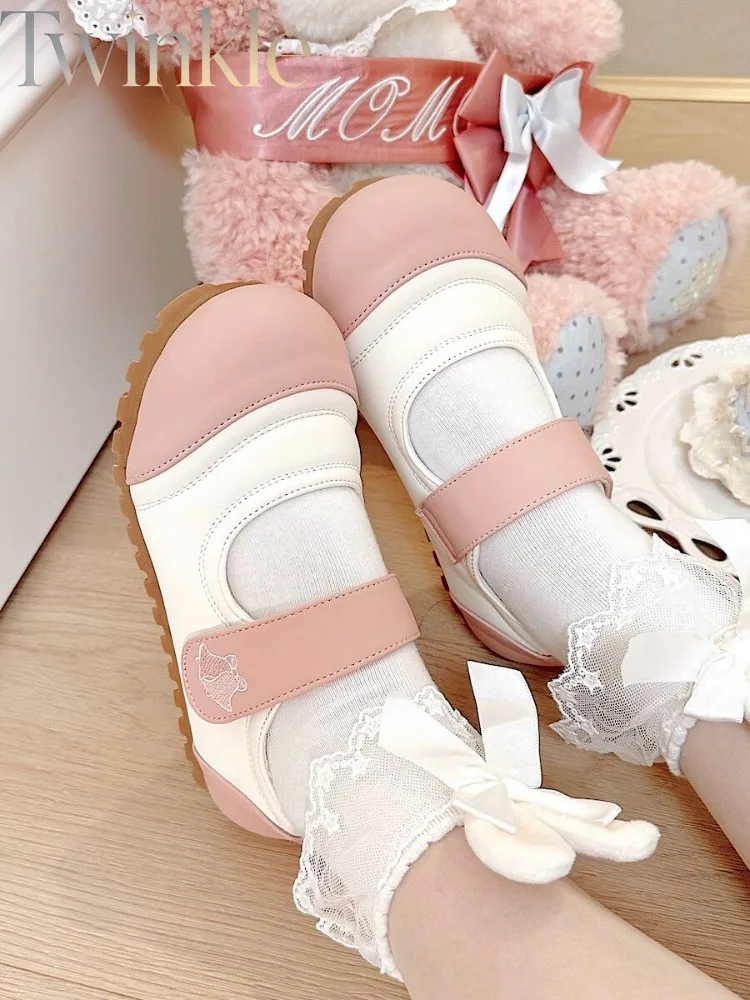 Sweet Lolita Flats Women Japanese Round Toe Kawaii Bubble Shoes Mary Janes Puffy Girl Footwear