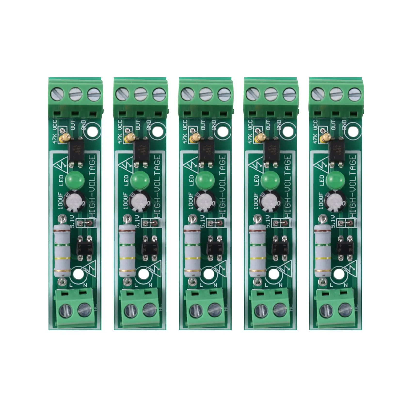 5 adet AC 220V Optocoupler izolasyon modülü gerilim dedektörü kurulu TTL 3-5V SCM mikrodenetleyici adaptif PLC için test